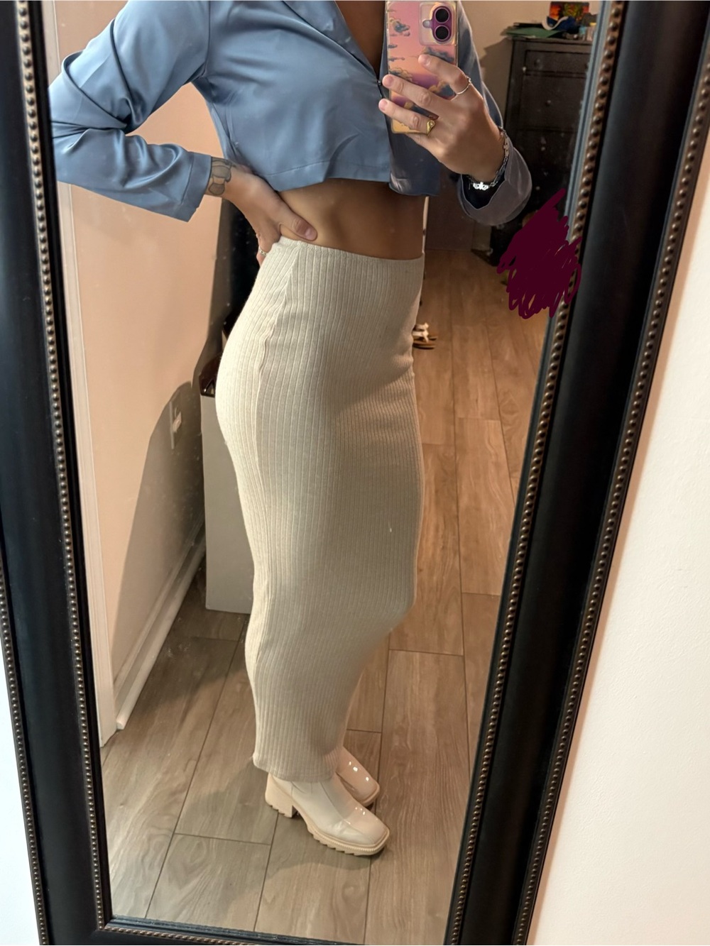 White Fox Ribbed Knit Maxi Skirt